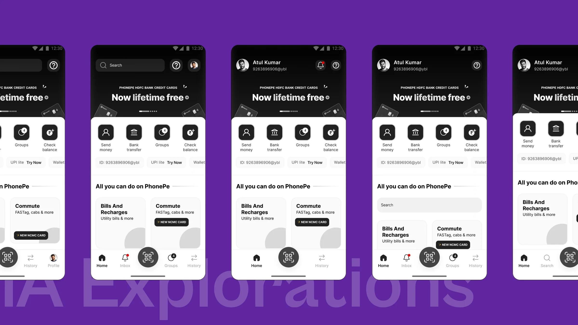 PhonePe homepage IA explorations
